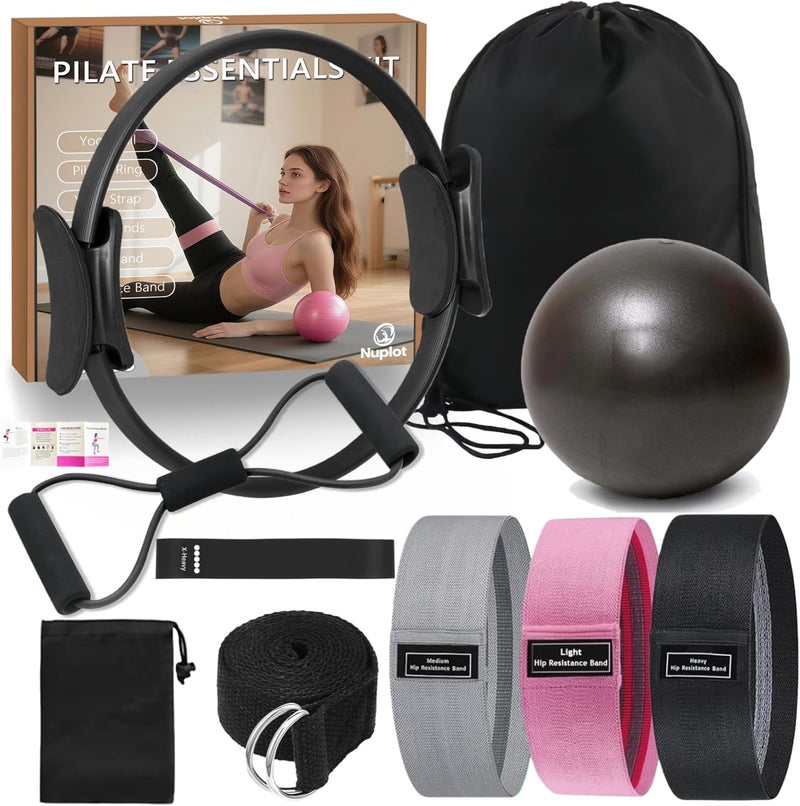 Nuplot Pilates Equipment 15" Pilates Ring Plus, Pilates Kit for Home Workouts, Pilates Essentials Kit for Women with Pilates Ring and Ball Set, Booty Bands, Figure 8 Resistance Band, Yoga Band - Image 1
